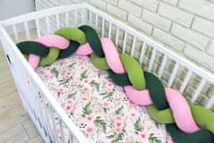 Baby Nellys Mantinel pletený cop s povlečením Květinky, 135x100 - zelená, růžová