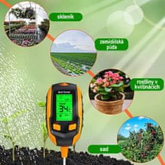 HOME & MARKER® Kompaktný elektronický tester pôdy 4v1 – merač pH, vlhkosti, teploty a slnka | SOILMETER
