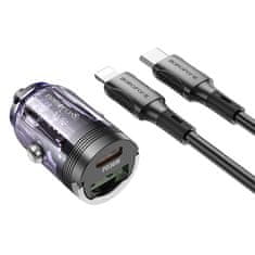 Borofone  BBZ29A Rýchla nabíjačka do auta vrátane dátového kábla Lightning Dual 36W transparentná-fialová