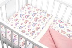Baby Nellys 3-dielna sada Mantinel s obliečkami - Dúha, pastelová s potlačou/púdrova, 120x90 cm