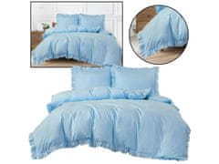 sarcia.eu Modrá posteľná súprava s volánom, posteľná bielizeň z bavlneného saténu 200x220cm