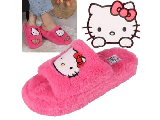 HELLO KITTY Hello Kitty Ružové dámske papuče s hrubou podrážkou, chlpaté