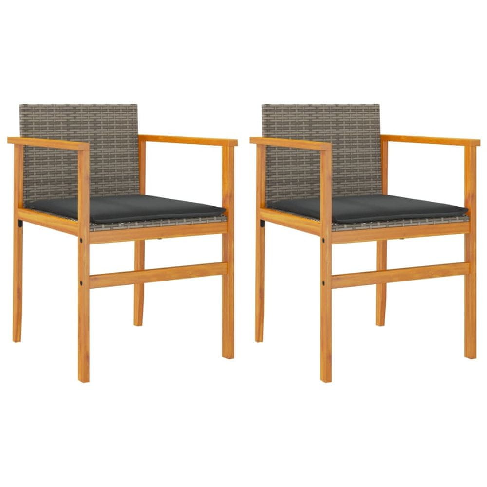 Vidaxl Záhradné stoličky s vankúšmi 2ks sivé polyratan a masívne drevo