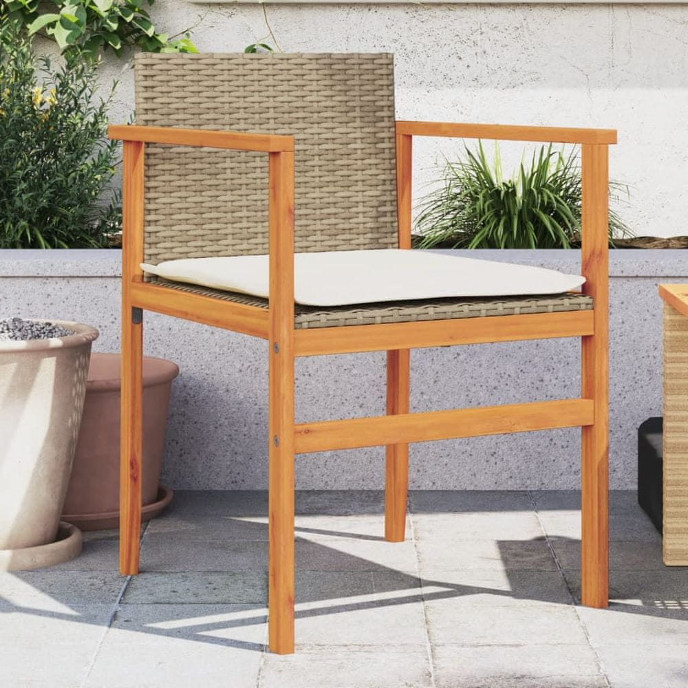 shumee Záhradné stoličky s vankúšmi 2ks béžové polyratan masívne drevo