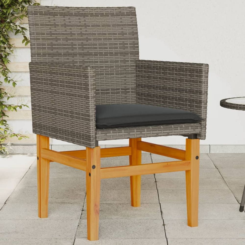shumee Záhradné stoličky s vankúšmi 2ks sivé polyratan a masívne drevo