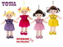 Bábika Tosia handrová 32 cm na batérie poľsky hovoriace a spievajúci (žltá, fialová, svetlo ružová, tmavo ružová)