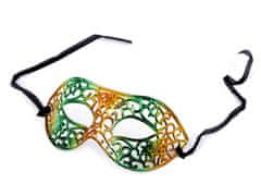 Karnevalová maska - škraboška metalická - zelená zlatá