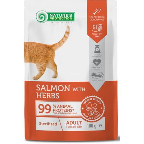 Nature's Protection Cat vreciek. Sterilised Salmon and Herbs 100g