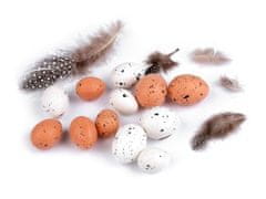 Dekoračné prepeličie vajíčka na aranžovanie s perím - prírodná str. biela