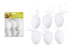 Vajíčko dekoračné plastové biele na zavesenie 6 cm, 6ks