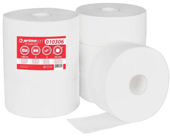 Jumbo Toaletný papier PrimaSoft - 2vrstvový, celulóza, 23 cm, 6 roliek