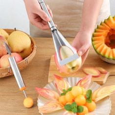 HOME & MARKER® Praktická kuchynská súprava na krájanie a dekorácie ovocia a zeleniny 2v1 (1x vyrezávací nôž + 1x nôž a naberačka) | FRUTIREZ