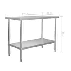 Vidaxl Kuchynský pracovný stôl 120x60x85 cm, nehrdzavejúca oceľ
