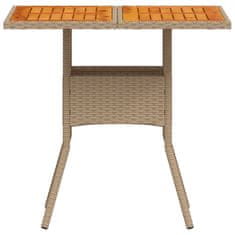 Petromila vidaXL Záhradný stôl béžový 80x80x75 cm polyratan akáciové drevo