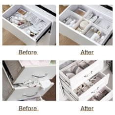 HOME & MARKER® Univerzálny plastový rozdeľovací organizér do skrine, šuflíkov, na kozmetické stolíky (4 ks, biela farba) | DIVIDERSY