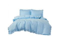 sarcia.eu Modrá posteľná súprava s volánom, posteľná bielizeň z bavlneného saténu 200x220cm