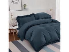 sarcia.eu Súprava posteľnej bielizne v námorníckej modrej farbe s volánom, posteľná bielizeň z bavlneného saténu 200x220cm