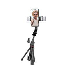 Tech-protect L05S bluetooth selfie tyč so statívom a LED svetlom, čierna