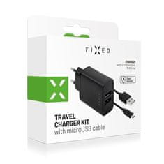 FIXED Nabíječka do sítě 2xUSB, 15W Smart Rapid Charge + Micro USB kabel 1m - černá