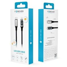 Forever USB kabel USB-C/ Lightning, s LCD, 27 W, 1 m - černý