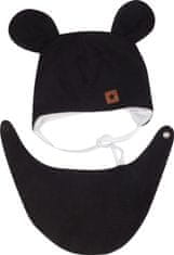 Z&Z Z&Z Dvouvrstvá pletená čepice na zavazování s šátkem 2v1, Méďa - černá, vel. 86