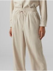 Vero Moda Béžové dámske nohavice s prímesou ľanu Vero Moda Jesmilo XL