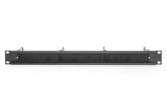 Digitus 1U káblový spravovací panel s kefou 4x oceľové krúžky 40x75 mm, čierne (RAL 9005)