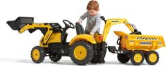 Falk Šlapací traktor 2086W Komatsu s bagrem a Maxi vyklápěcím přívěsem - žlutý
