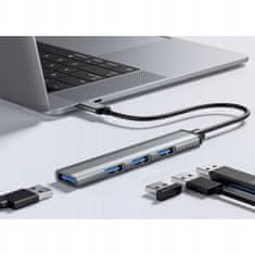 Northix 4-portový rozbočovač USB - hliník 