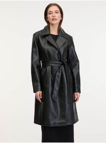 Jacqueline de Yong Čierny dámsky koženkový kabát JDY Vicos