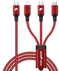 RhinoTech nabíjecí a datový kábel 3v1 USB-C - MicroUSB/Lightning/USB-C, 40W, 1.2m, červená