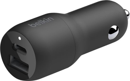 Belkin duální nabíječka do auta, PD PPS, USB-A 12W, USB-C 25W, čierna