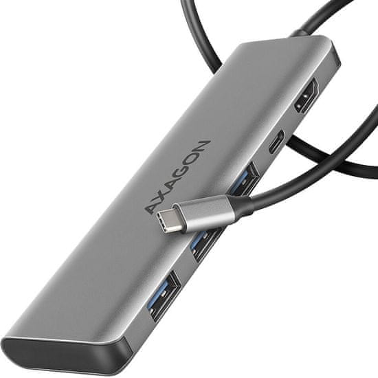 AXAGON multifunkční HUB 5v1 USB 5Gbps hub, 3x USB-A, USB-C, HDMI 4K/30Hz, PD 100W, kábel USB-C 100cm