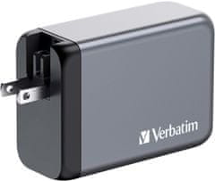 VERBATIM cestovní adaptér GNC-240, GaN, 3x USB-C PD 140W/100W/65W, 1xUSB-A QC 3.0, šedá