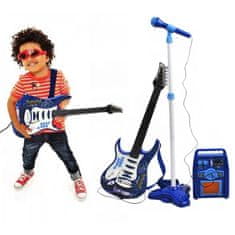 iMex Toys Detská rocková elektrická gitara na batérie + zosilňovač a mikrofón Blue