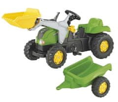 Rolly Toys Šliapací zelený traktor s čelným nakladačom a prívesom