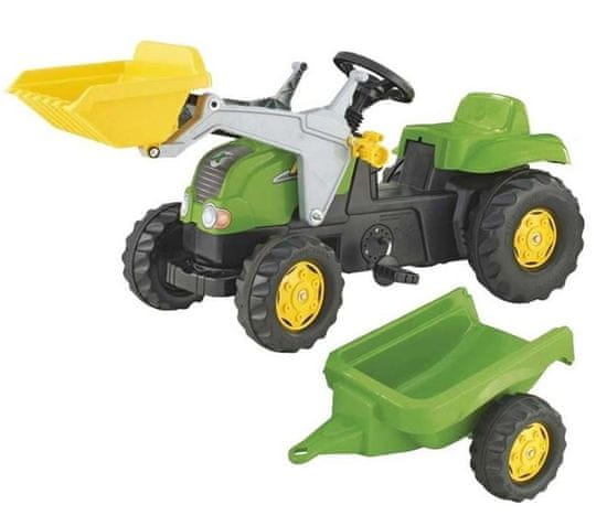 Rolly Toys Šliapací zelený traktor s čelným nakladačom a prívesom