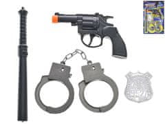 Policajný set 4 ks - pištoľ klapací 14 cm s doplnkami