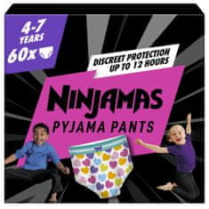 Pampers NINJAMAS Nohavičky plienkové Pyjama Pants Srdiečka, 60 ks, 7 rokov, 17kg-30kg