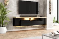 VIVALDI Závesný TV stolík ROB 160 cm s LED osvetlením dub artisan/čierny