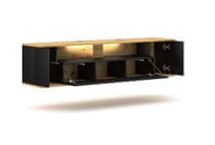 VIVALDI Závesný TV stolík ROB 160 cm s LED osvetlením dub artisan/čierny