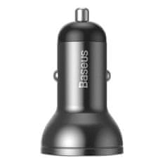 BASEUS Autonabíjačka Baseus s displejom, 2x USB, 4,8 A, 24 W (sivá)