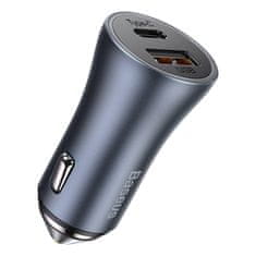 BASEUS Baseus Golden Contactor Pro nabíjačka do auta, USB + USB-C, QC4.0+, PD, SCP, 40 W (sivá) + kábel USB-C na iP 1 m (čierny)