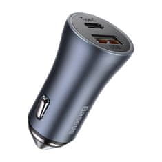 BASEUS Baseus Golden Contactor Pro nabíjačka do auta, USB + USB-C, QC4.0+, PD, SCP, 40 W (sivá) + kábel USB na USB-C 1 m (čierny)