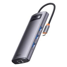 BASEUS Rozbočovač 7w1 Baseus Metal Gleam Series, USB-C do 3x USB 3.0 + HDMI + USB-C PD + VGA + Ethernet RJ45