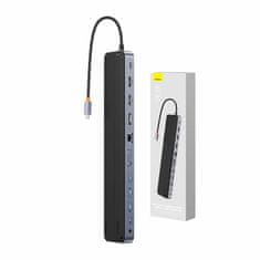 BASEUS Rozbočovač 12v1 Baseus EliteJoy Gen2 série USB-C na 2xHDMI+ 3xUSB 3.0+ PD+ DP+ SD/TF+ RJ45+Type-C+ 3,5 mm (tmavosivý)