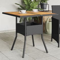 shumee Záhradný stôl s akáciovou doskou, čierny 80x80x75 cm, polyratan