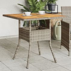 shumee Záhradný stôl s akáciovou doskou, sivý 80x80x75 cm, polyratan