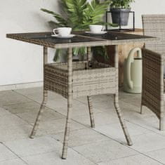 shumee Záhradný stôl so sklenenou doskou, sivý 80x80x75 cm, polyratan