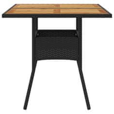 Vidaxl Záhradný stôl s akáciovou doskou, čierny 80x80x75 cm, polyratan